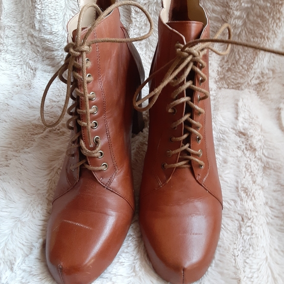 Nine West Shoes - Nine West Cognac Brown Lace Up Ankle Boots